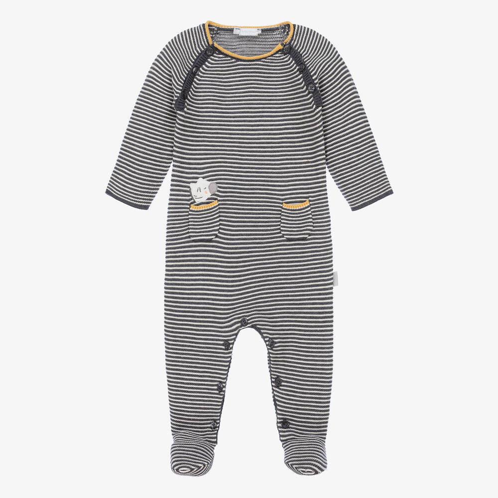 Tutto Piccolo - Boys Grey Stripe Knit Babygrow | Childrensalon