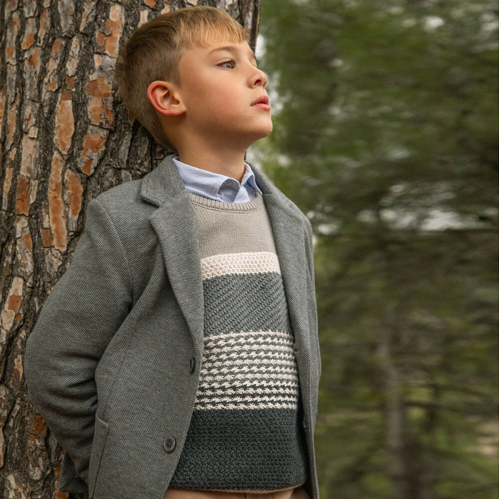 Tutto Piccolo-Boys Grey Striped Knit Jumper | Childrensalon Outlet