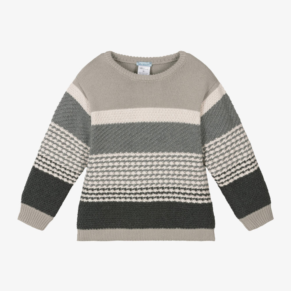 Tutto Piccolo-Boys Grey Striped Knit Jumper | Childrensalon Outlet