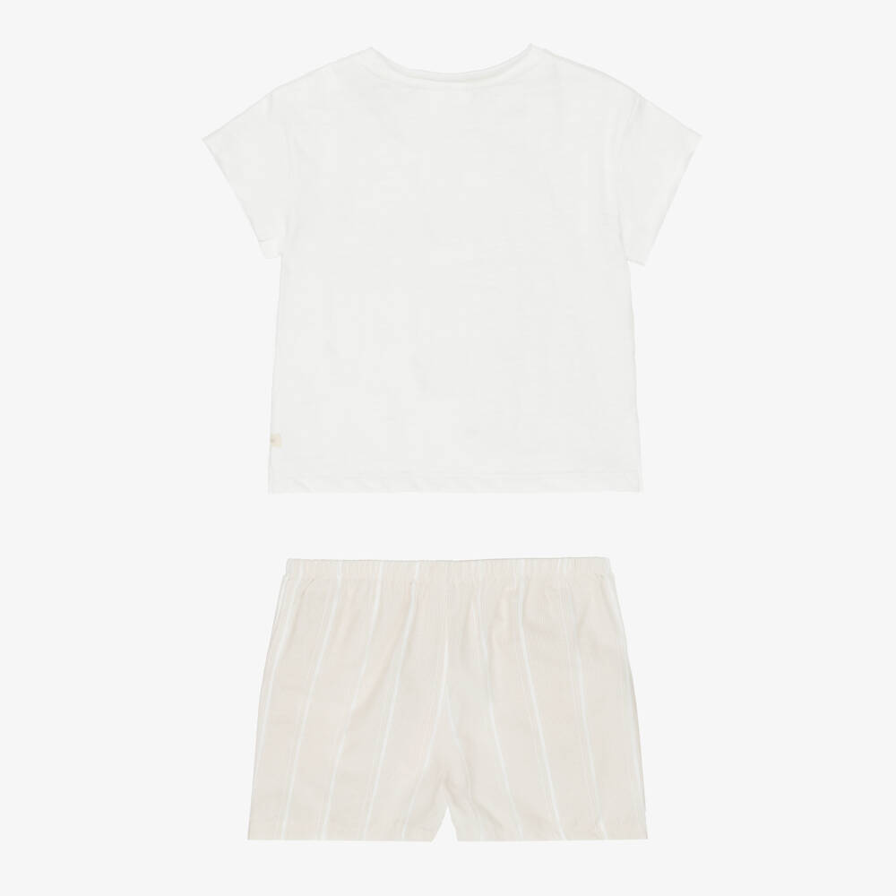 Tutto Piccolo-Boys Ivory & Beige Cotton Giraffe Shorts Set | Childrensalon Outlet