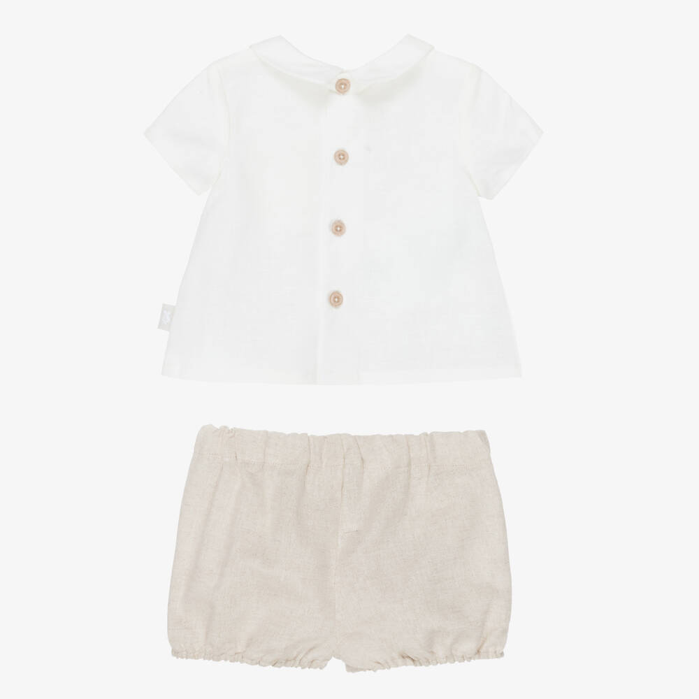 Tutto Piccolo-Boys Ivory & Beige Cotton & Linen Shorts Set | Childrensalon Outlet