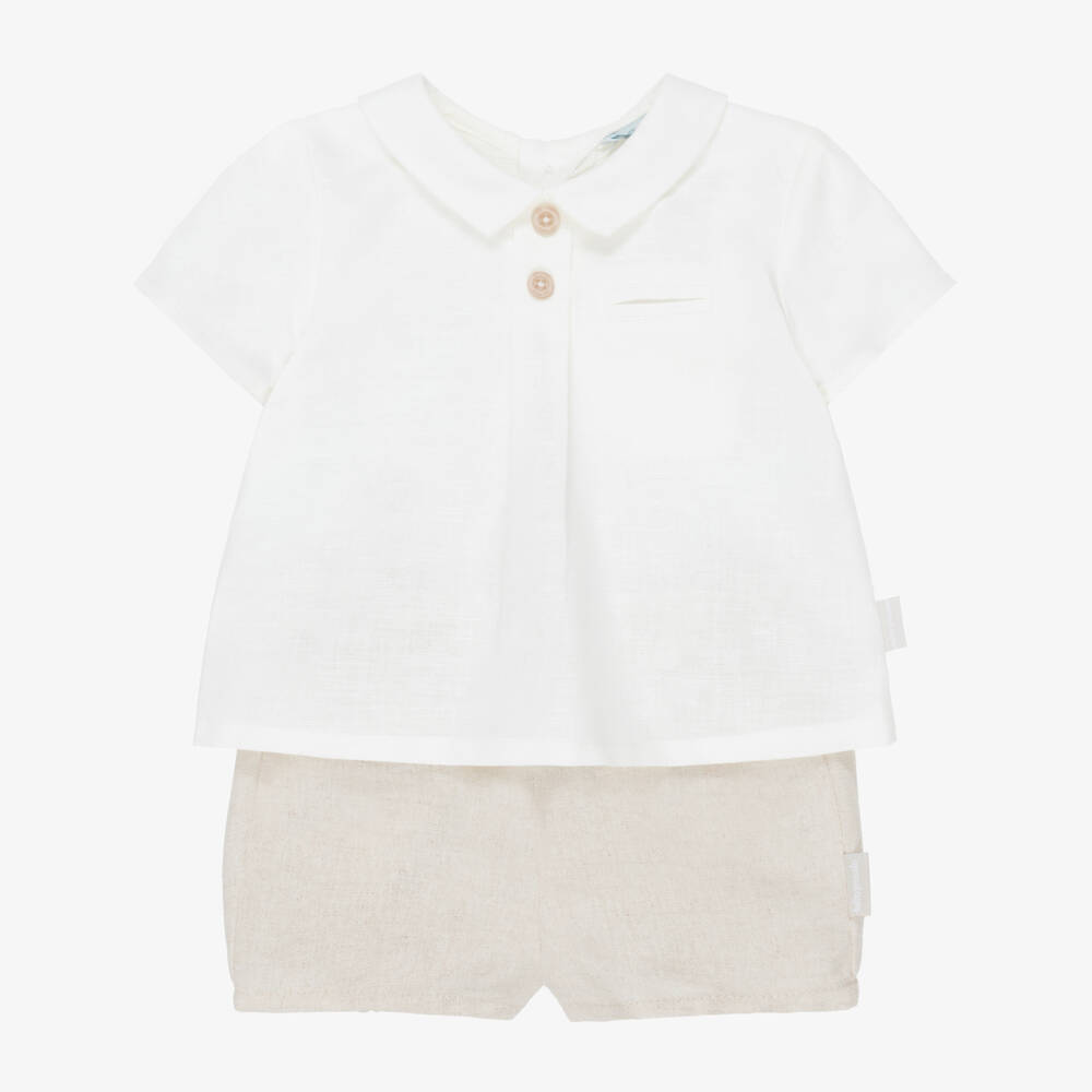 Tutto Piccolo-Boys Ivory & Beige Cotton & Linen Shorts Set | Childrensalon Outlet