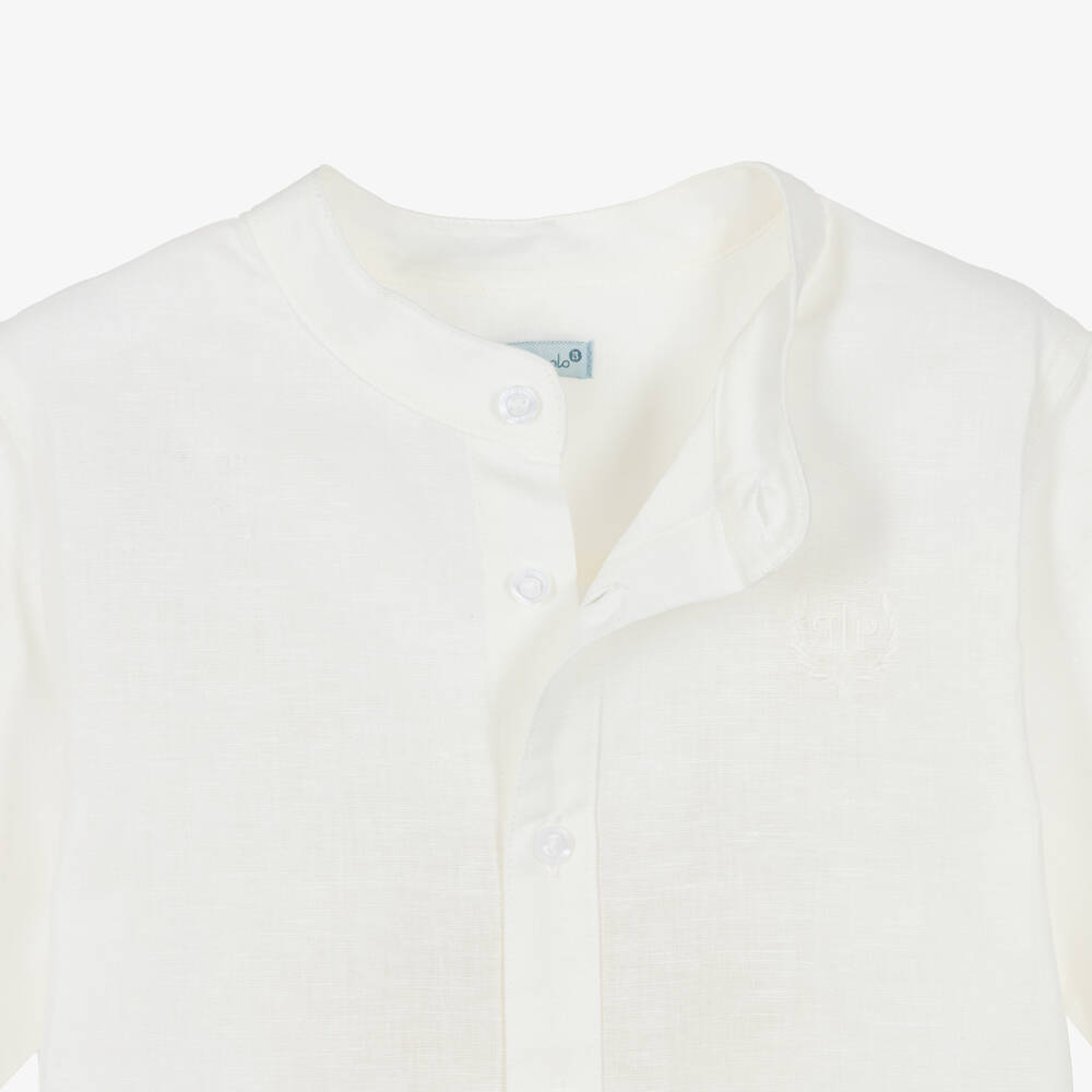 Tutto Piccolo-Boys Ivory & Beige Linen Blend Shirt & Shorts Set | Childrensalon Outlet