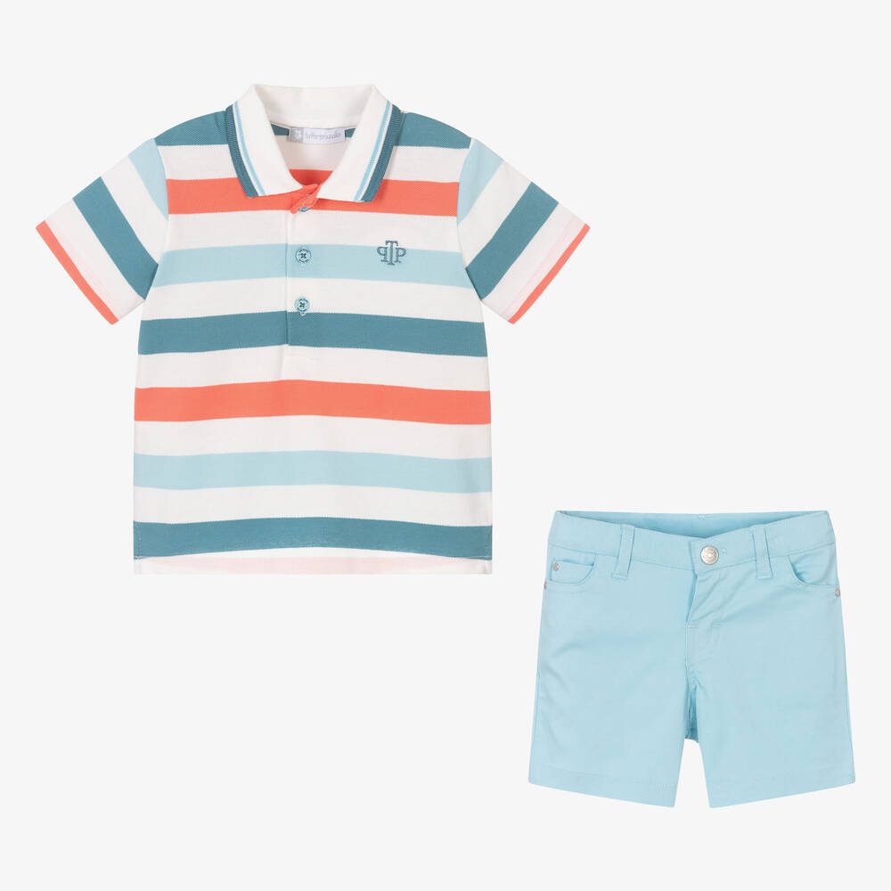 Tutto Piccolo-Boys Ivory & Blue Cotton Shorts Set | Childrensalon Outlet