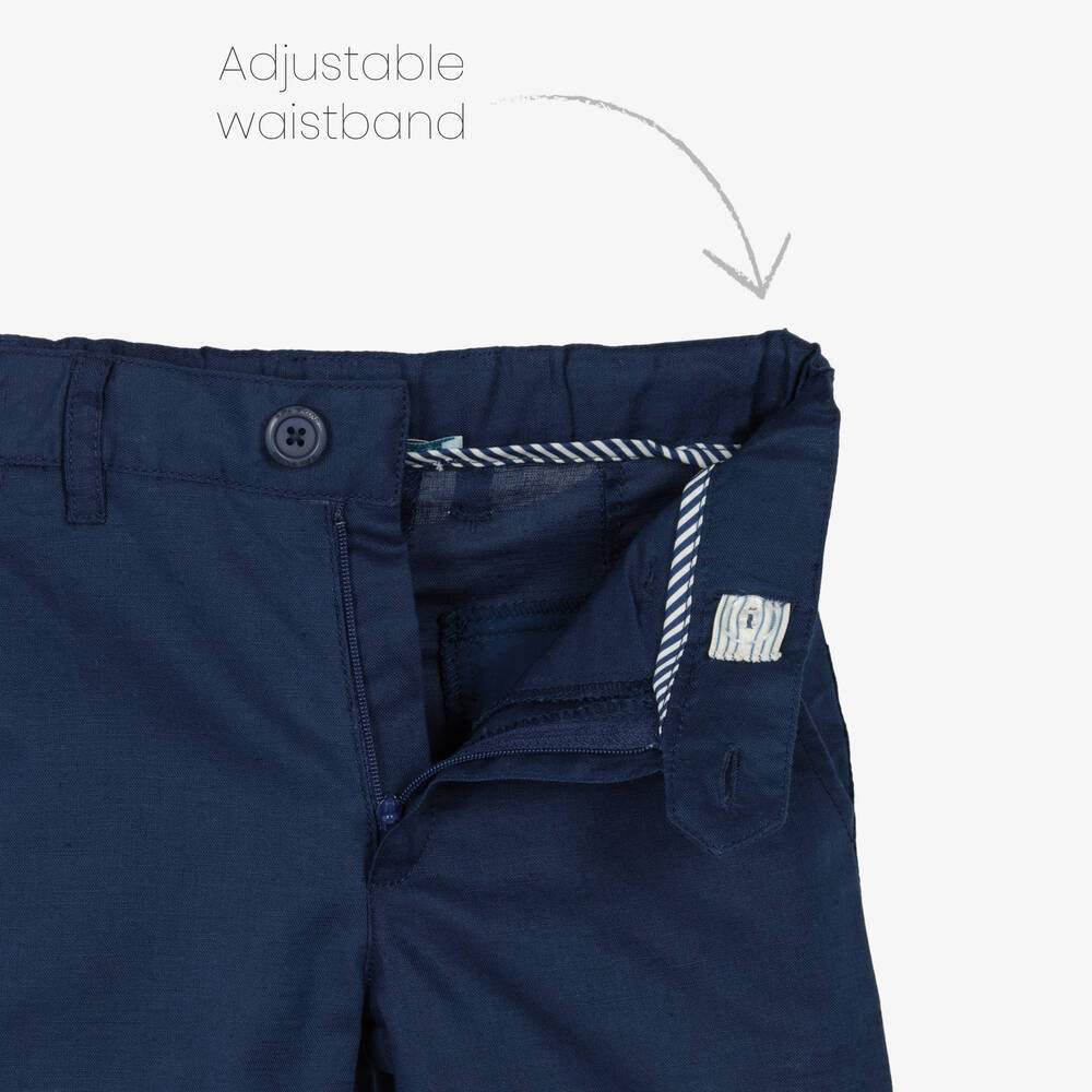 Tutto Piccolo-Boys Ivory & Blue Linen Shorts Set | Childrensalon Outlet