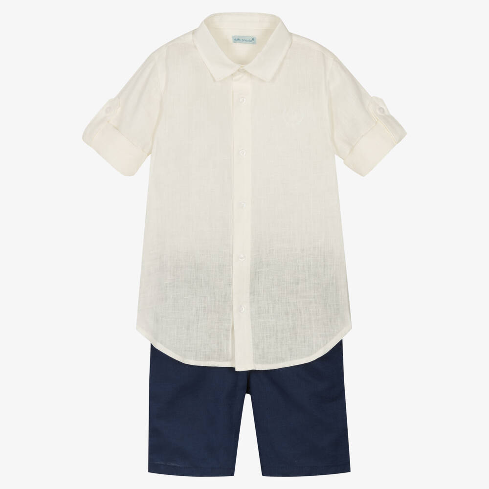 Tutto Piccolo - Кремовая рубашка и синие шорты из льна | Childrensalon