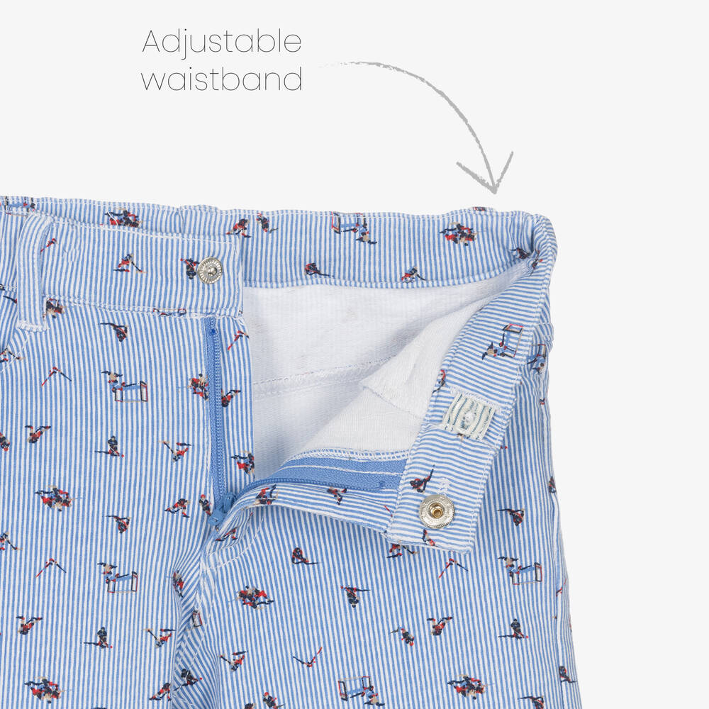 Tutto Piccolo-طقم شورت قطن وكتان لون أبيض وأزرق للأولاد | Childrensalon Outlet