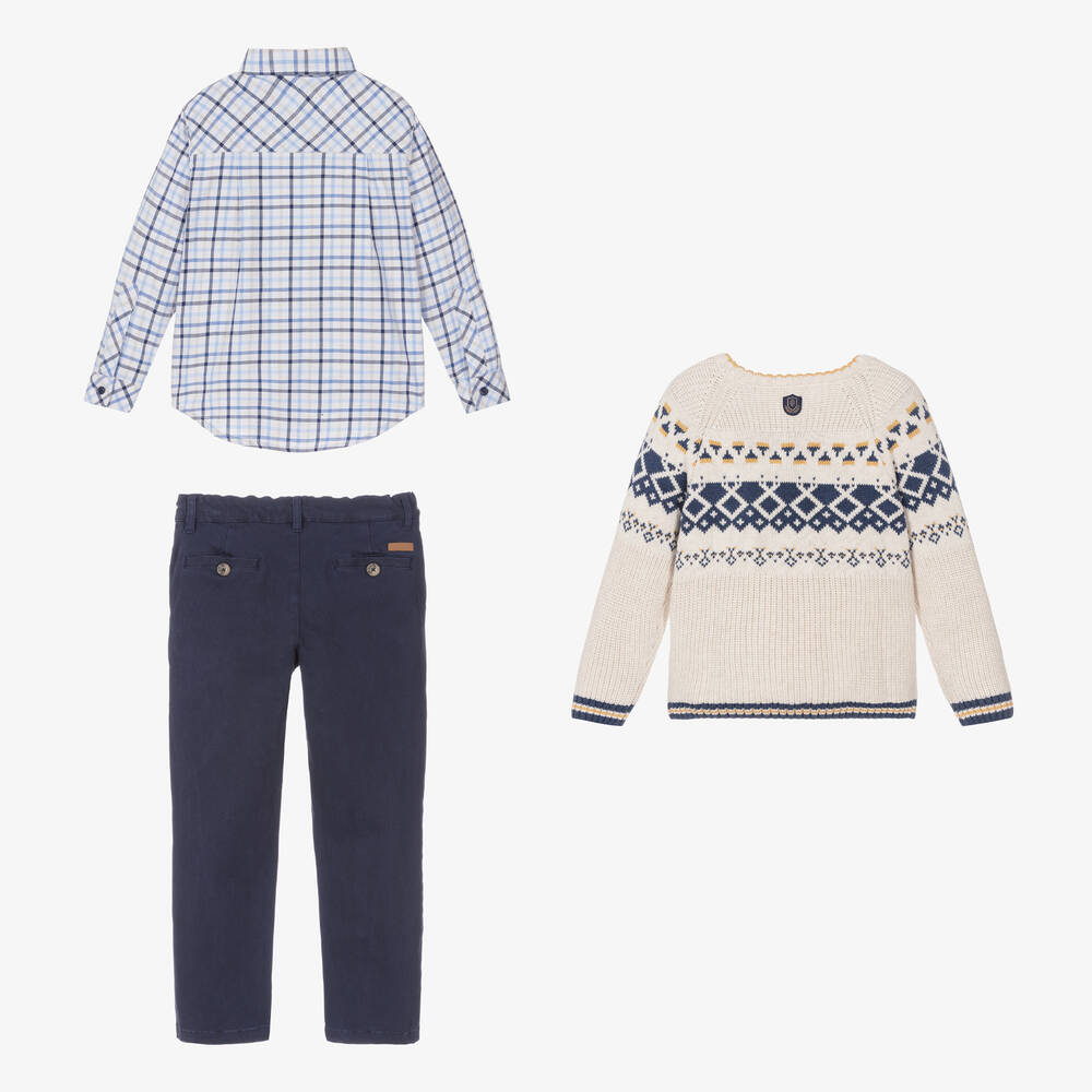 Tutto Piccolo-Boys Ivory & Blue Trouser Set | Childrensalon Outlet