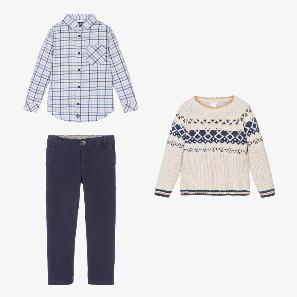 Tutto Piccolo-Boys Ivory & Blue Trouser Set | Childrensalon Outlet
