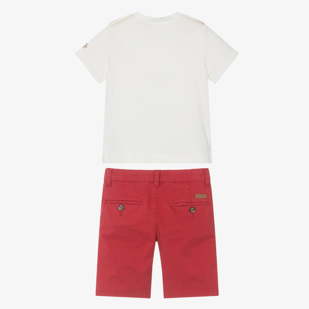Tutto Piccolo-Boys Ivory & Crimson Cotton Ensemble | Childrensalon Outlet