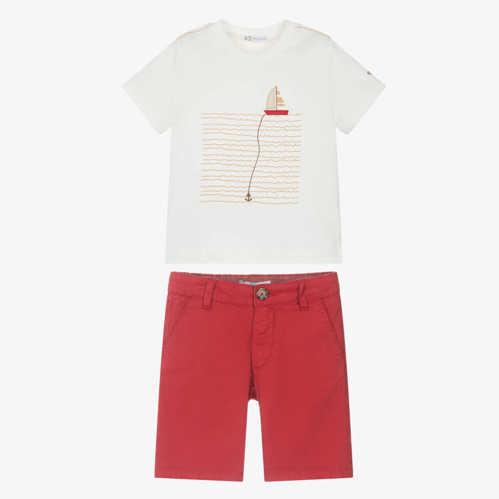 Tutto Piccolo-Boys Ivory & Crimson Cotton Ensemble | Childrensalon Outlet