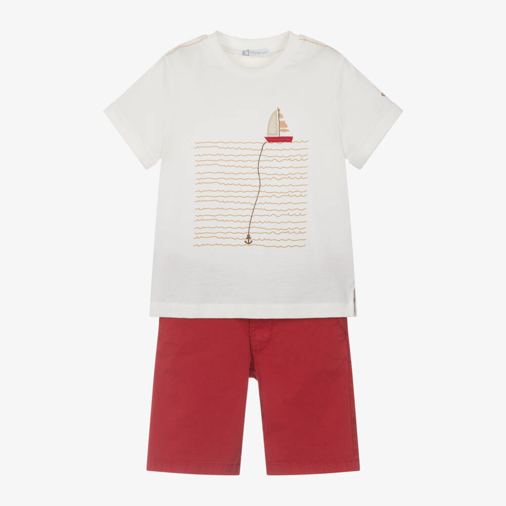 Tutto Piccolo-Boys Ivory & Crimson Cotton Ensemble | Childrensalon Outlet