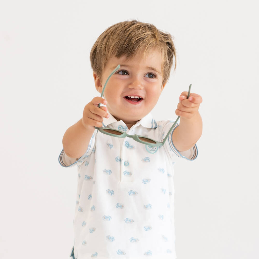 Tutto Piccolo-طقم شورت قطن لون عاجي وأخضر تركواز للأولاد | Childrensalon Outlet