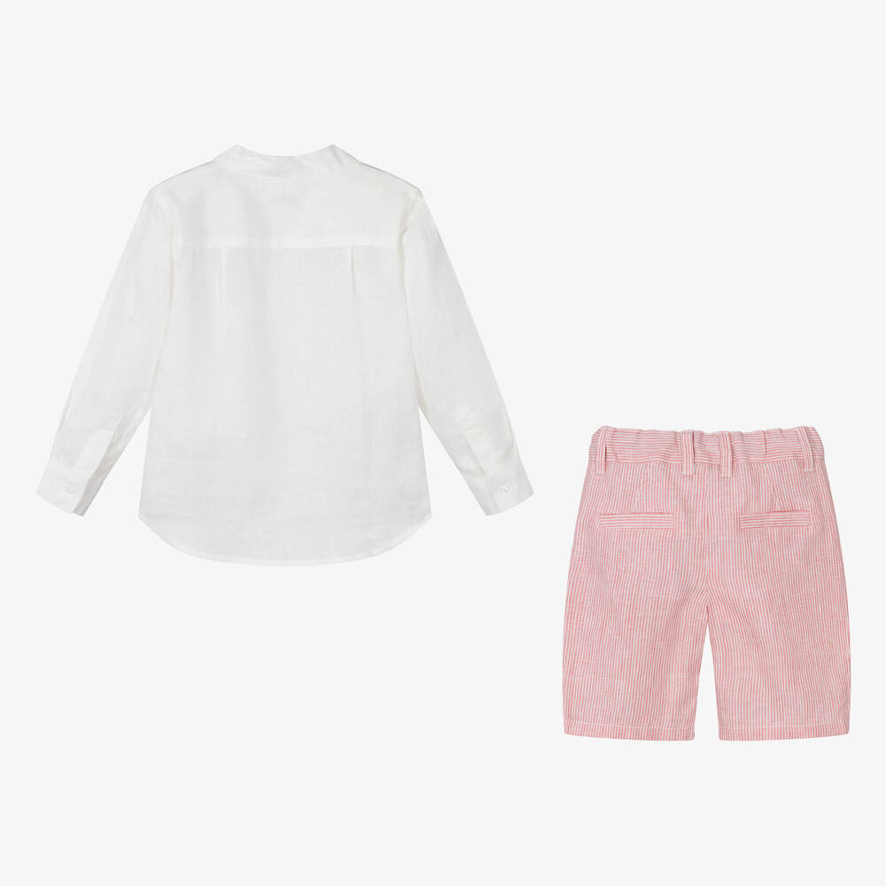 Tutto Piccolo-Boys Ivory & Pink Linen Shorts Set | Childrensalon Outlet