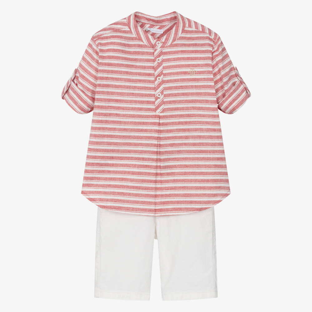 Tutto Piccolo-Кремовый и красный полосатый комплект шорт для мальчиков | Childrensalon Outlet