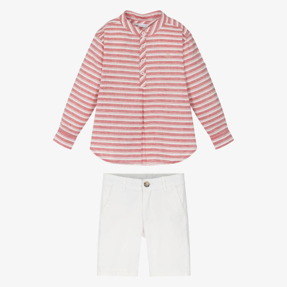 Tutto Piccolo-Boys Ivory & Red Striped Shorts Ensemble | Childrensalon Outlet