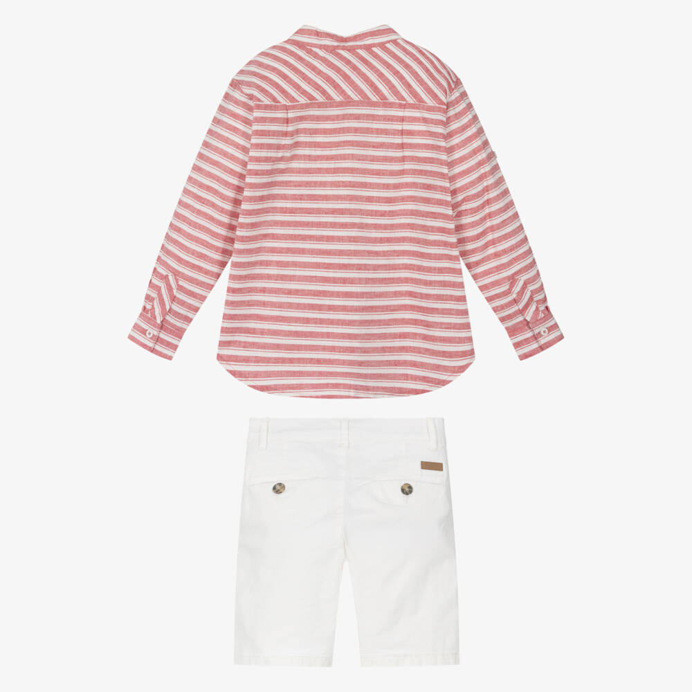 Tutto Piccolo-Boys Ivory & Red Striped Shorts Ensemble | Childrensalon Outlet