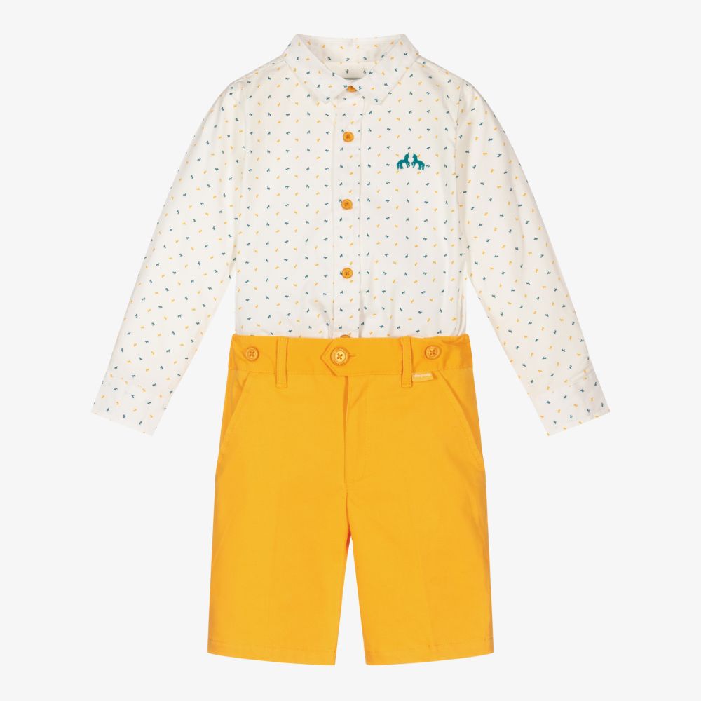 Tutto Piccolo - Boys Ivory & Yellow Shorts Set | Childrensalon