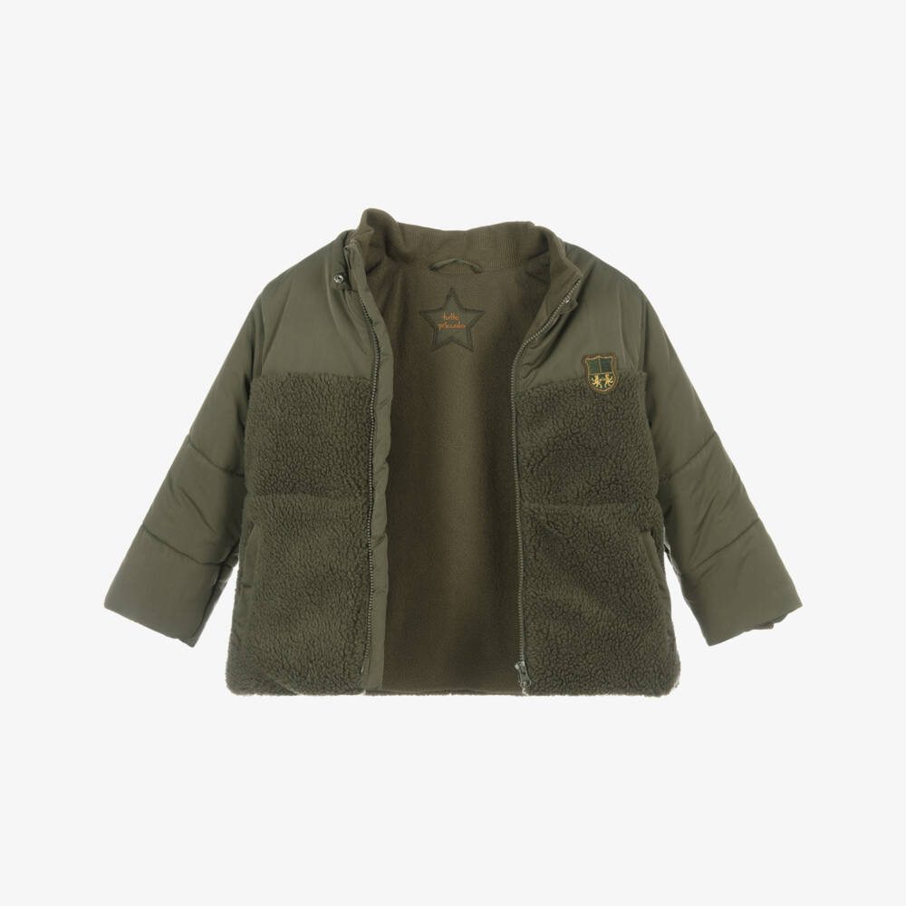 Tutto Piccolo-Boys Khaki Green Fleece Puffer Jacket with Detachable Hood | Childrensalon Outlet