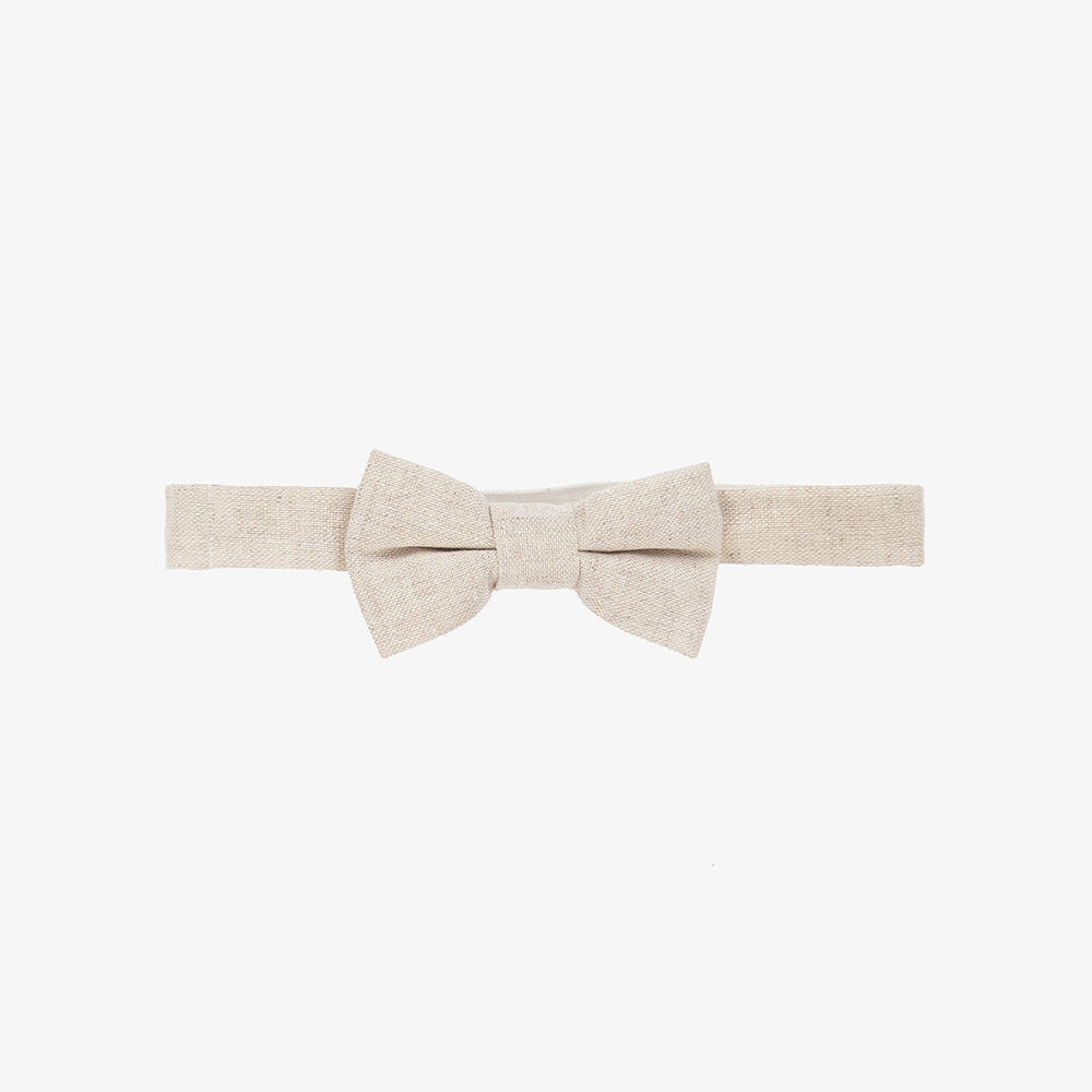 Tutto Piccolo-Boys Light Beige Linen Bow Tie | Childrensalon Outlet