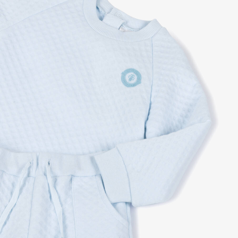 Tutto Piccolo-Boys Light Blue Diamond Patterned Jersey Tracksuit | Childrensalon Outlet