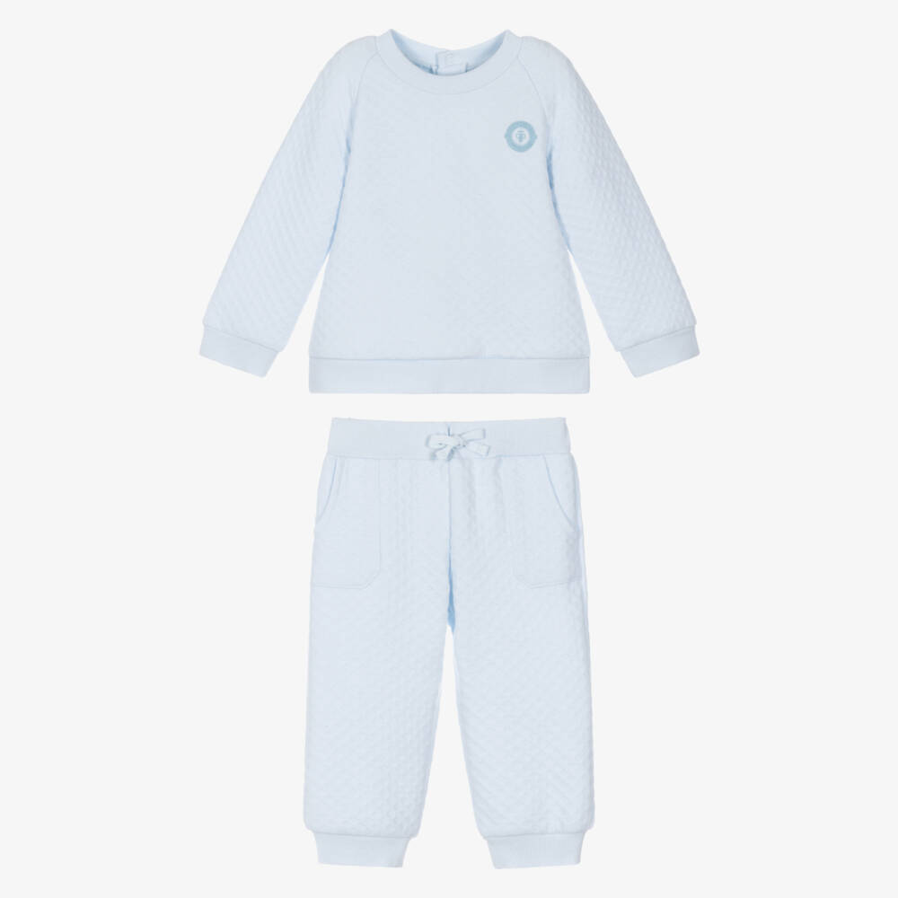 Tutto Piccolo-Boys Light Blue Diamond Patterned Jersey Tracksuit | Childrensalon Outlet