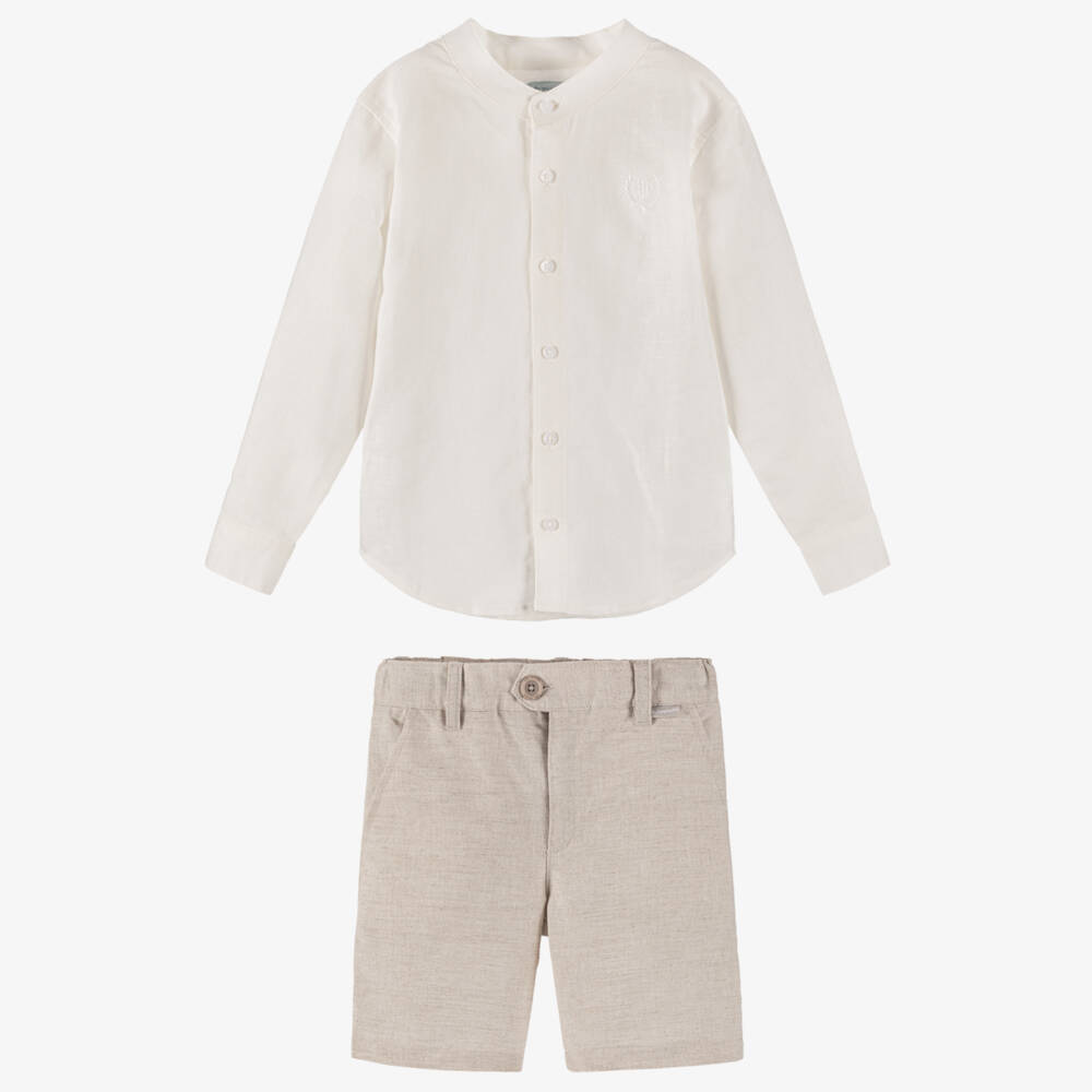 Tutto Piccolo-Boys Linen Blend Ivory Beige Ensemble | Childrensalon Outlet