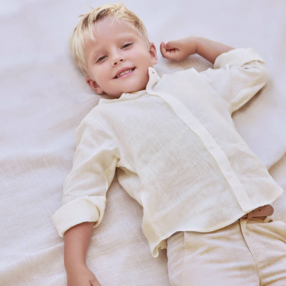 Tutto Piccolo-Boys Linen Blend Ivory Beige Ensemble | Childrensalon Outlet