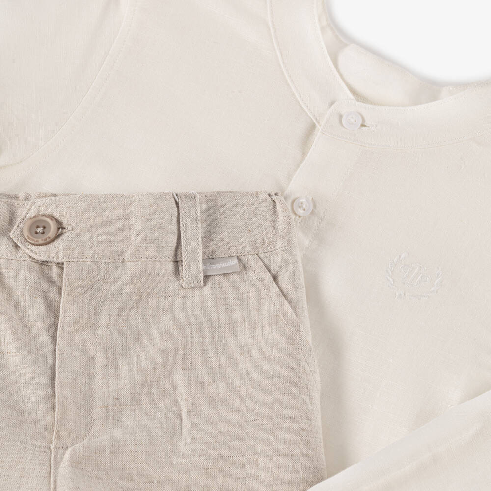 Tutto Piccolo-Boys Linen Blend Ivory Beige Ensemble | Childrensalon Outlet