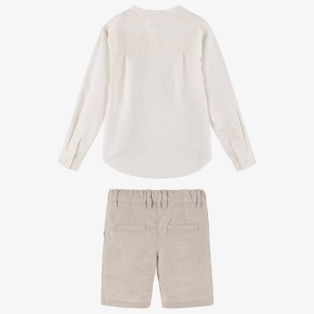 Tutto Piccolo-Boys Linen Blend Ivory Beige Ensemble | Childrensalon Outlet
