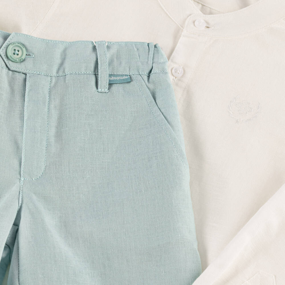 Tutto Piccolo-Boys Mint & Ivory Linen Ensemble | Childrensalon Outlet
