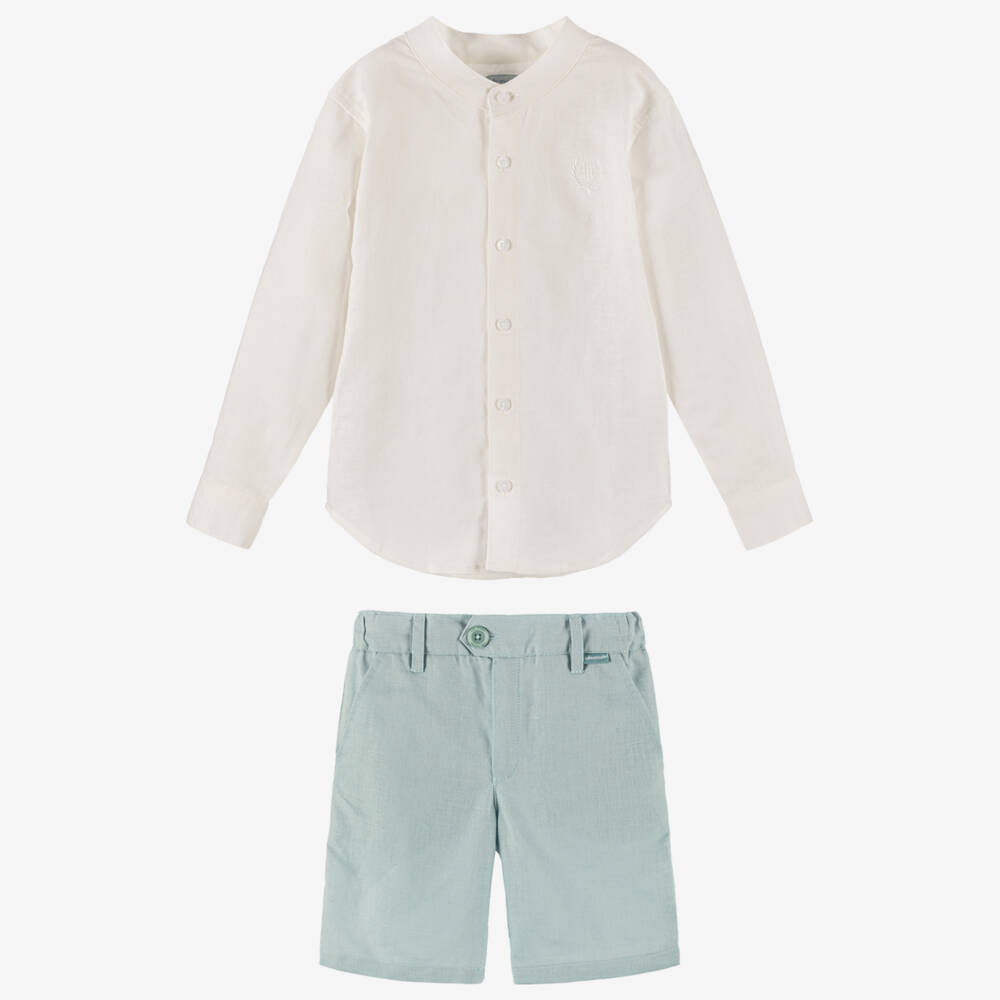 Tutto Piccolo-Boys Mint & Ivory Linen Ensemble | Childrensalon Outlet