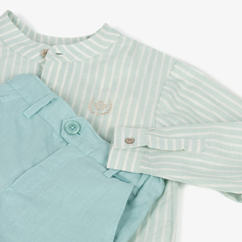 Tutto Piccolo-Комплект рубашка в полоску мятного цвета для мальчиков | Childrensalon Outlet