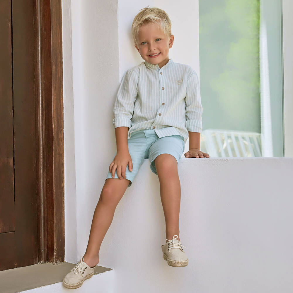 Tutto Piccolo-Комплект рубашка в полоску мятного цвета для мальчиков | Childrensalon Outlet