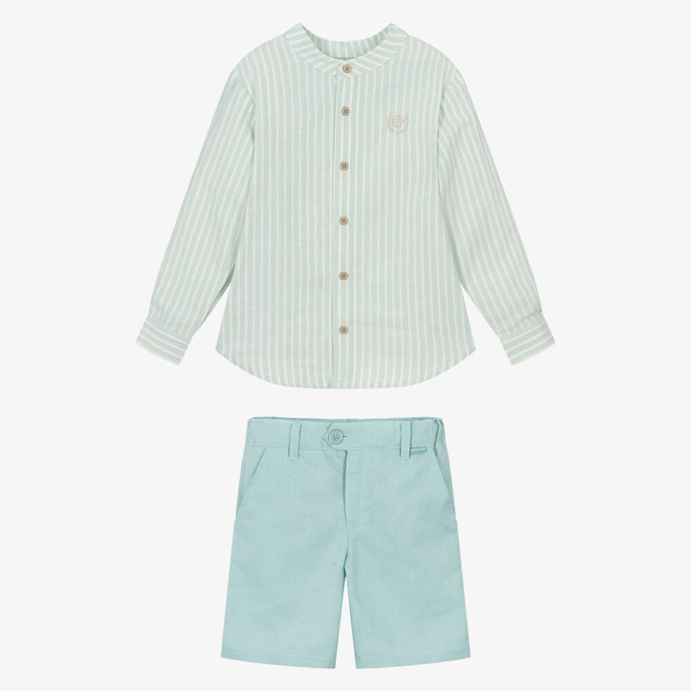 Tutto Piccolo-Комплект рубашка в полоску мятного цвета для мальчиков | Childrensalon Outlet