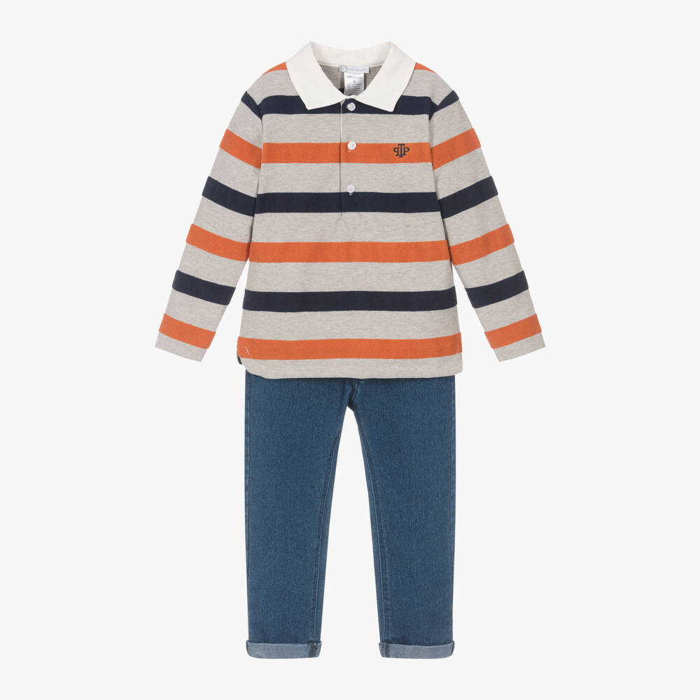 Tutto Piccolo-Boys Multi-Stripe Shirt and Jeans | Childrensalon Outlet