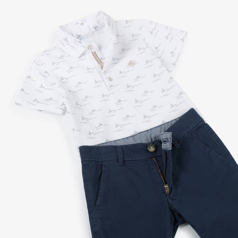 Tutto Piccolo-Boys Nautical White & Navy Ensemble | Childrensalon Outlet