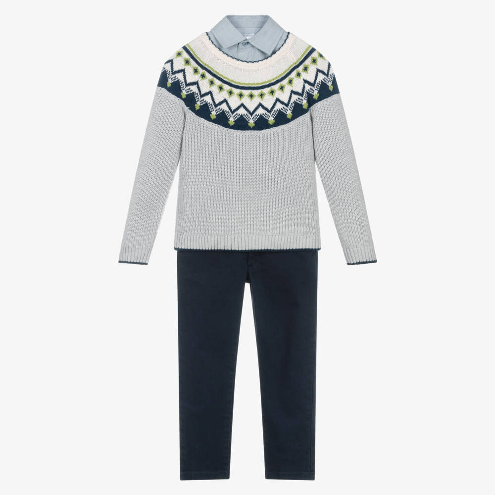 Tutto Piccolo-Синий комплект Fair Isle для мальчиков | Childrensalon Outlet
