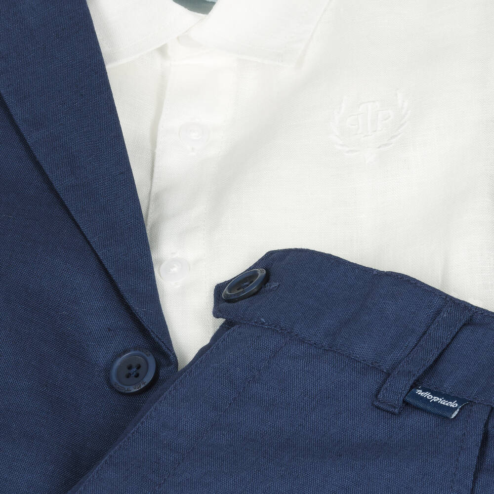 Tutto Piccolo-Boys Navy Blue Linen Shorts Suit | Childrensalon Outlet