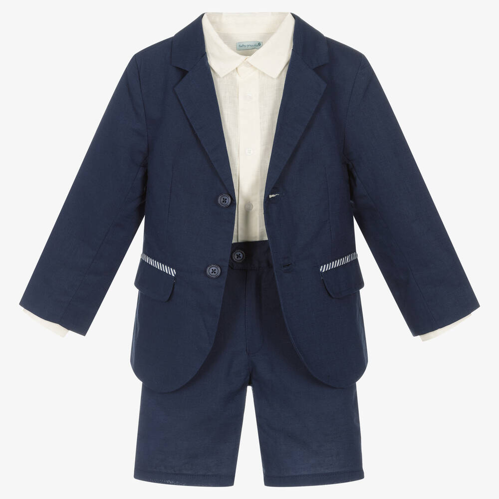 Tutto Piccolo - Boys Navy Blue Linen Suit | Childrensalon