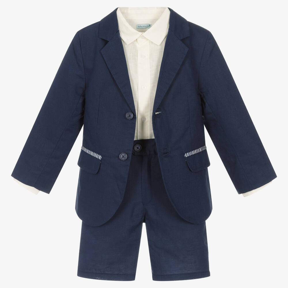 Tutto Piccolo - Costume bleu marine en lin garçon | Childrensalon