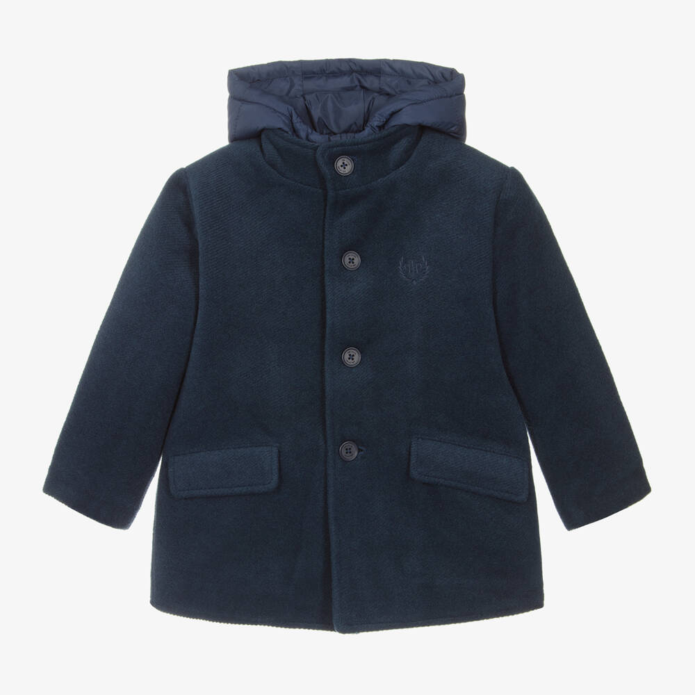 Tutto Piccolo-Boys Navy Ribbed Hooded Overcoat | Childrensalon Outlet