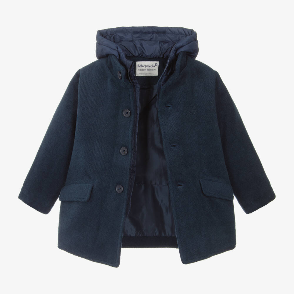 Tutto Piccolo-Boys Navy Ribbed Hooded Overcoat | Childrensalon Outlet