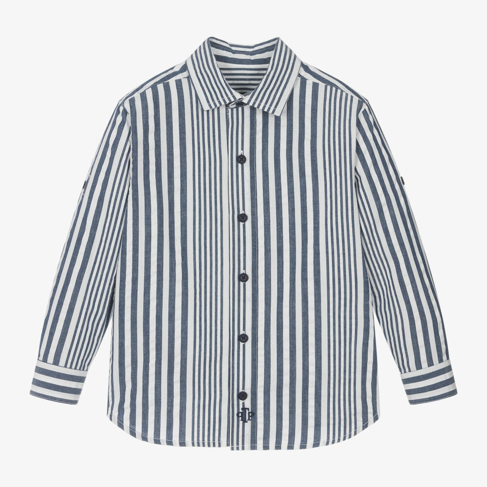 Tutto Piccolo-Boys Navy Stripe Shirt Ensemble | Childrensalon Outlet