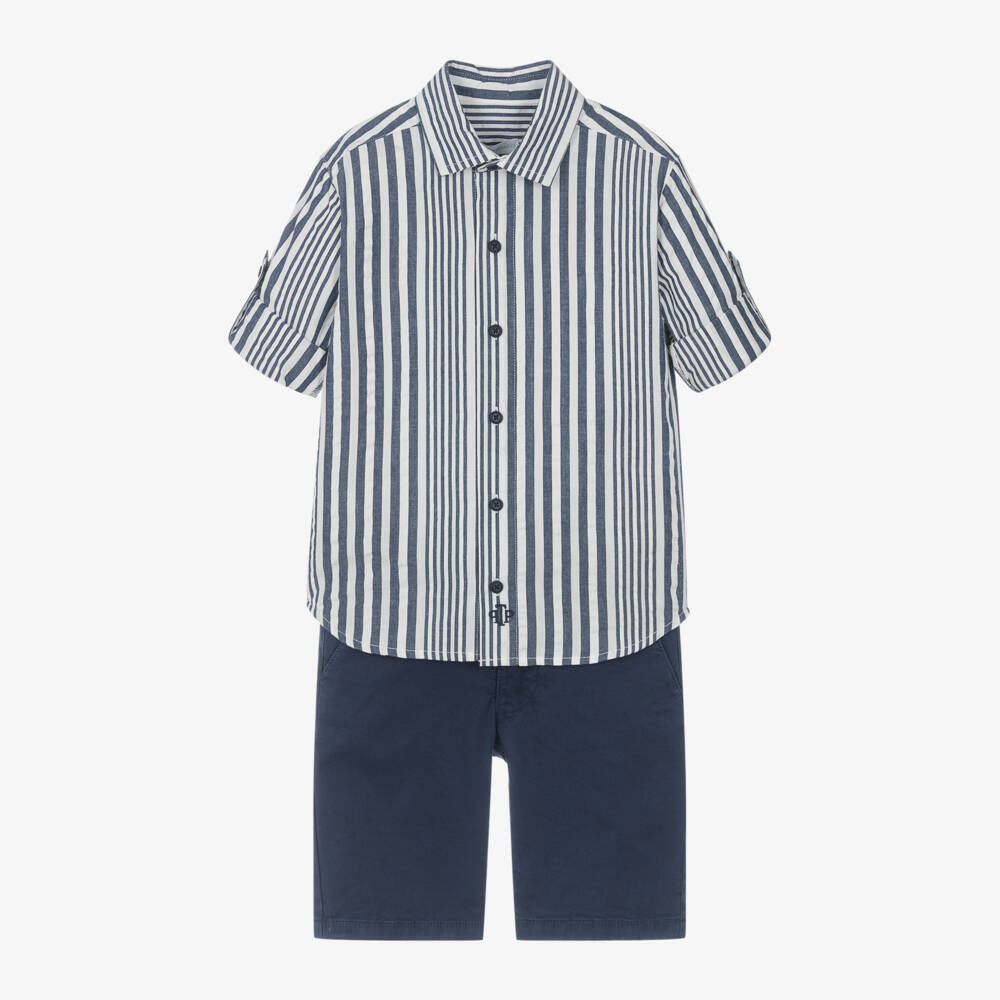 Tutto Piccolo-Boys Navy Stripe Shirt Ensemble | Childrensalon Outlet