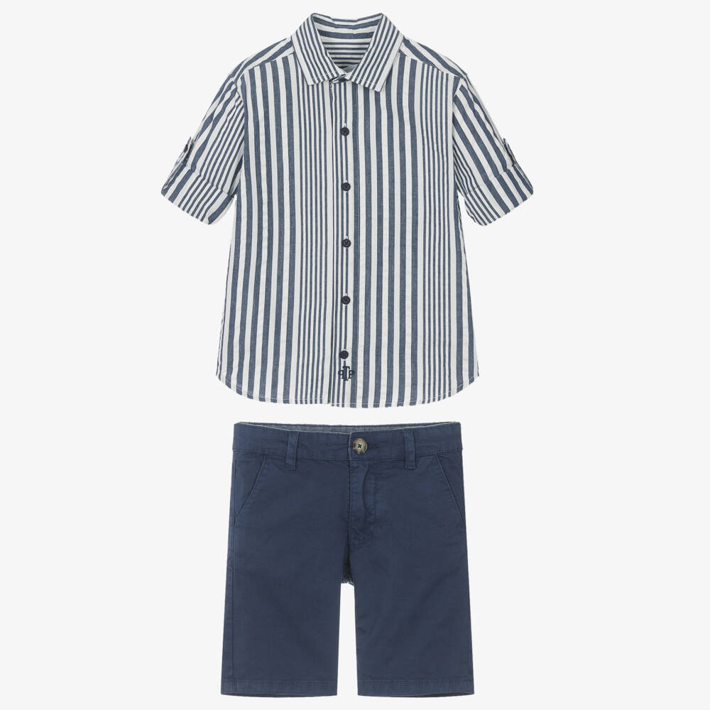 Tutto Piccolo-Boys Navy Stripe Shirt Ensemble | Childrensalon Outlet