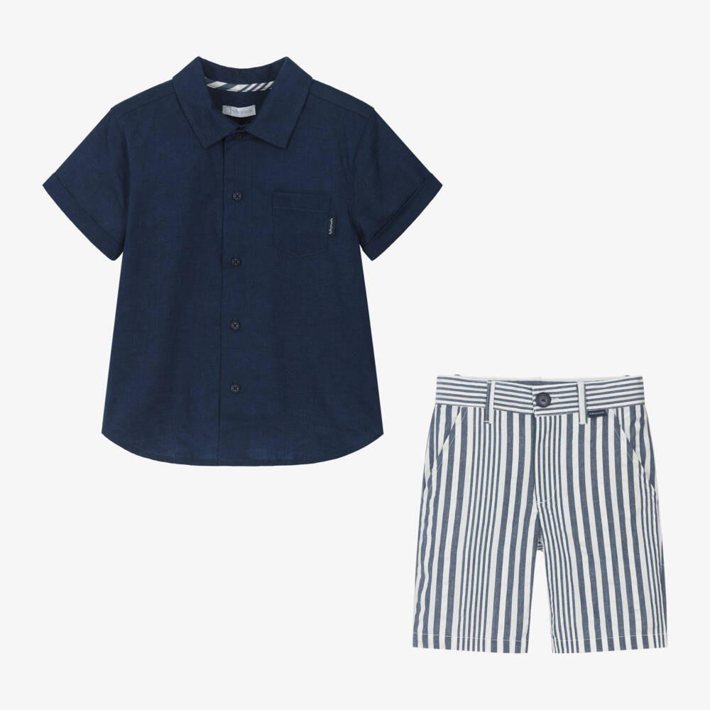 Tutto Piccolo-Boys Navy Striped Summer Shorts Ensemble | Childrensalon Outlet