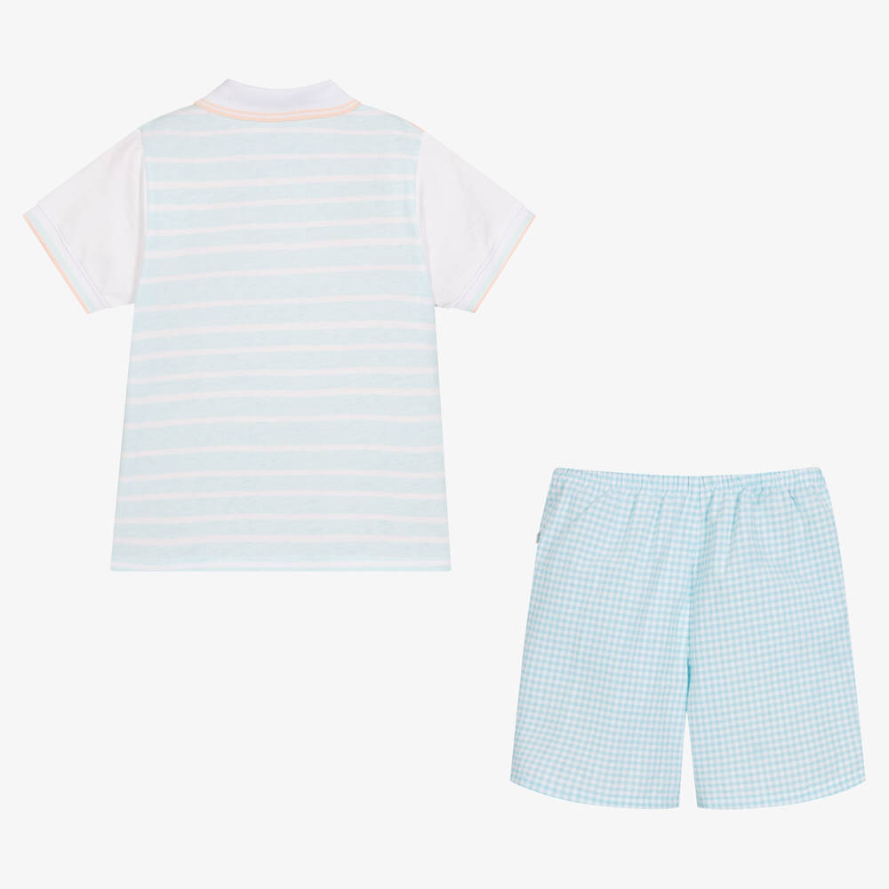 Tutto Piccolo-Оранжевая рубашка и голубые шорты из хлопка | Childrensalon Outlet