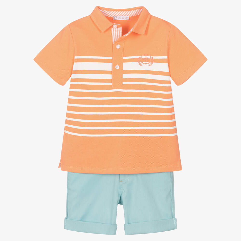 Tutto Piccolo - Boys Orange & Blue Cotton Shorts Set | Childrensalon