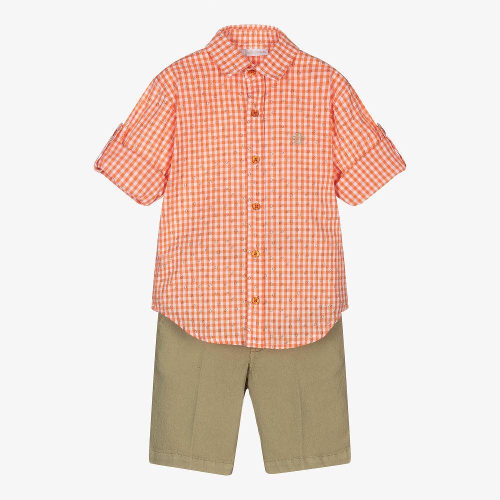 Tutto Piccolo-Boys Orange & Green Shorts Set | Childrensalon Outlet